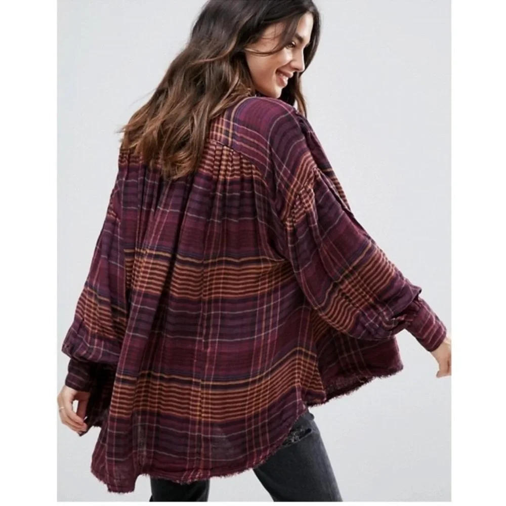 Free People Plaid Slouchy Oversized Top - Picture 11 of 11
